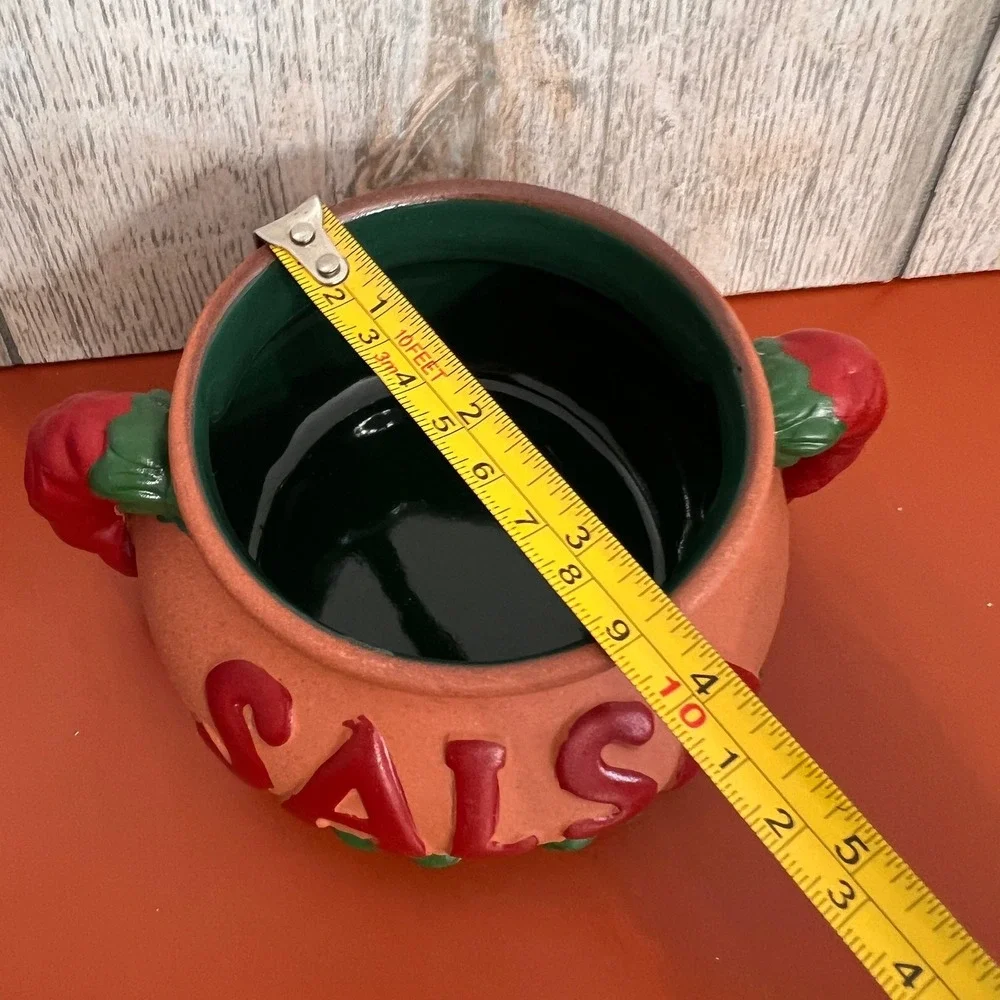 Chili Pepper Terra‎ Cotta Salsa Pot Bowl Southwestern Serving Dish Red Green